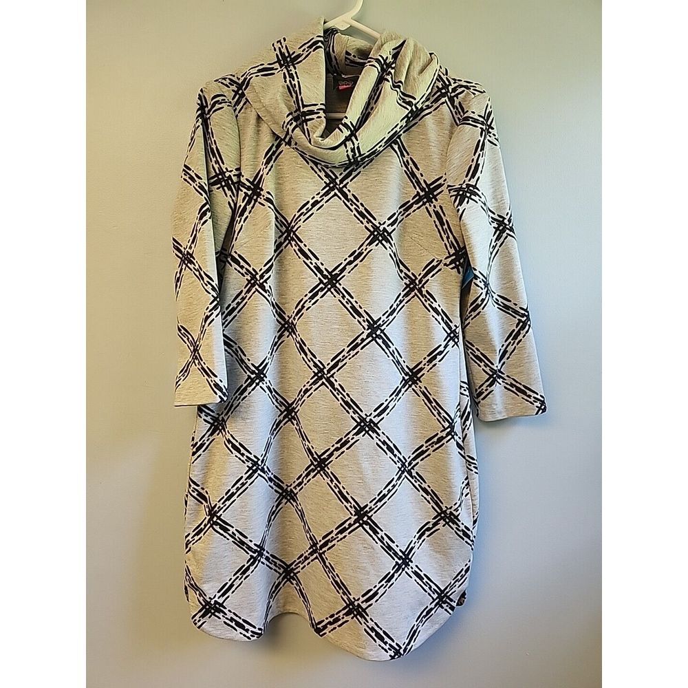 Vince Camuto Womens 8 Gray Striped Terry Cowl Neck Long Sleeve Knit Dress